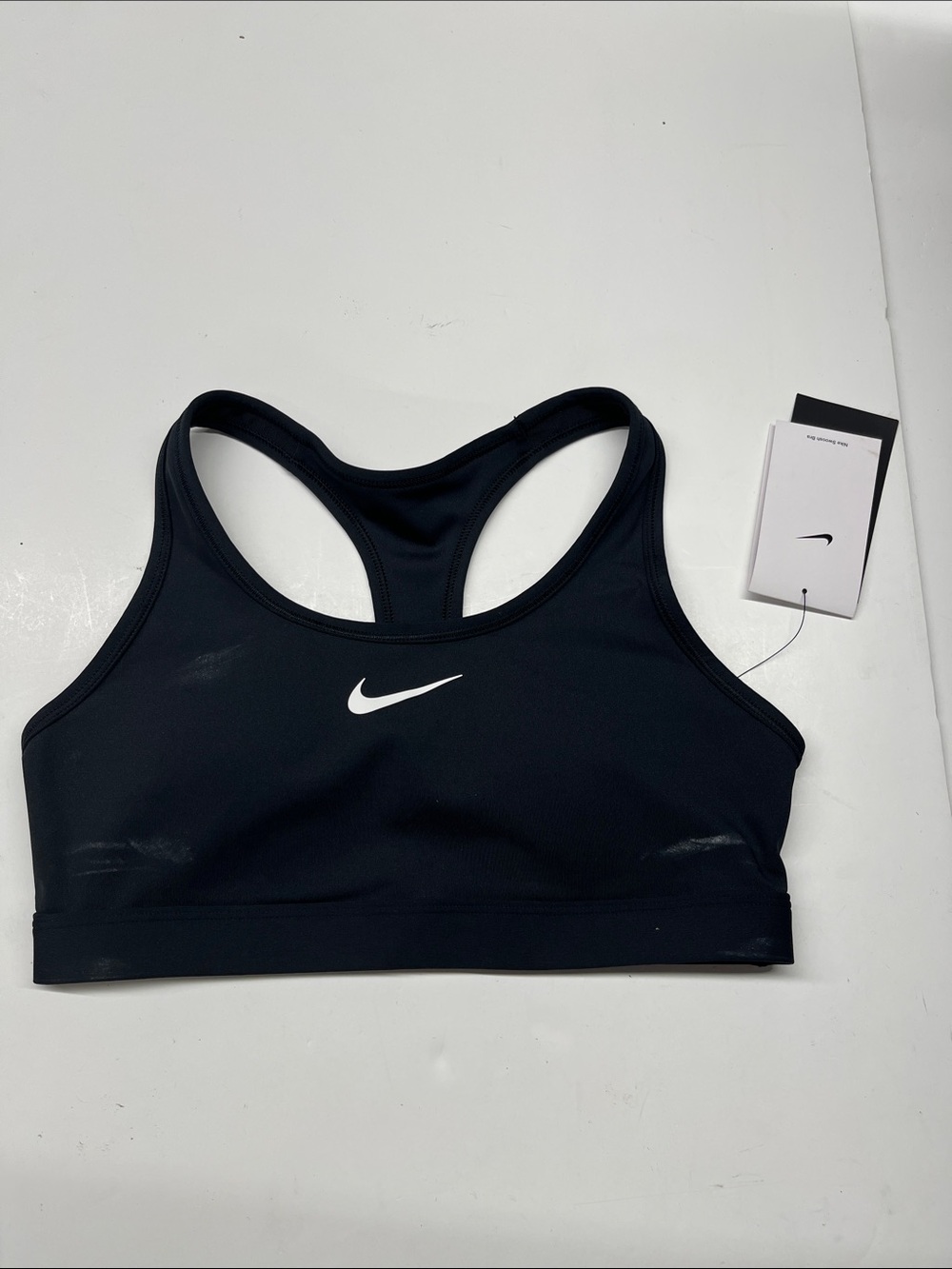 NEW Nike Black Racerback Sports Bra with White Swoosh Women’s size Small
